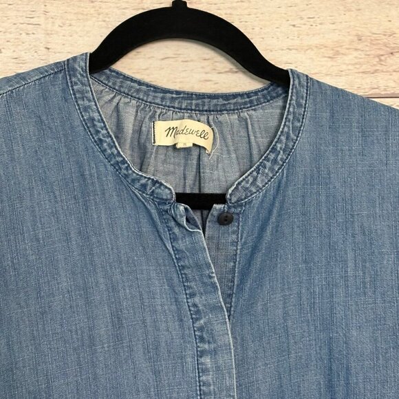 Madewell Classic Chambray Denim Button Down Tie-Sleeve Shirt Women's Size Med - Picture 3 of 8